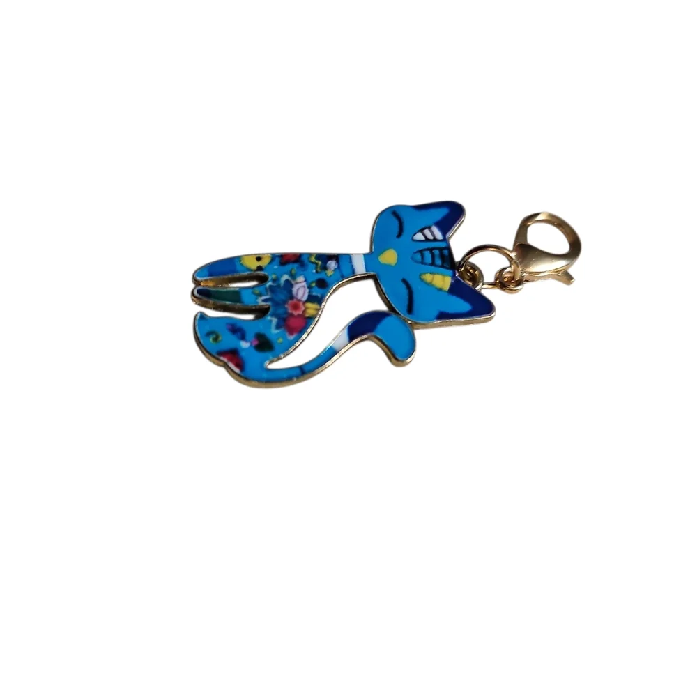 Blue Floral Cat Charm